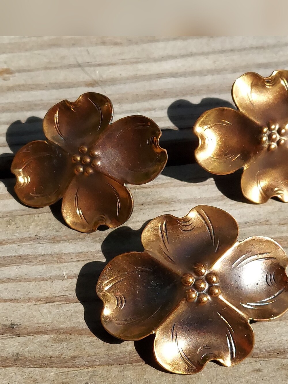 Vintage Copper Stuart Nye Dogwood Blossom Earring And Brooch Set